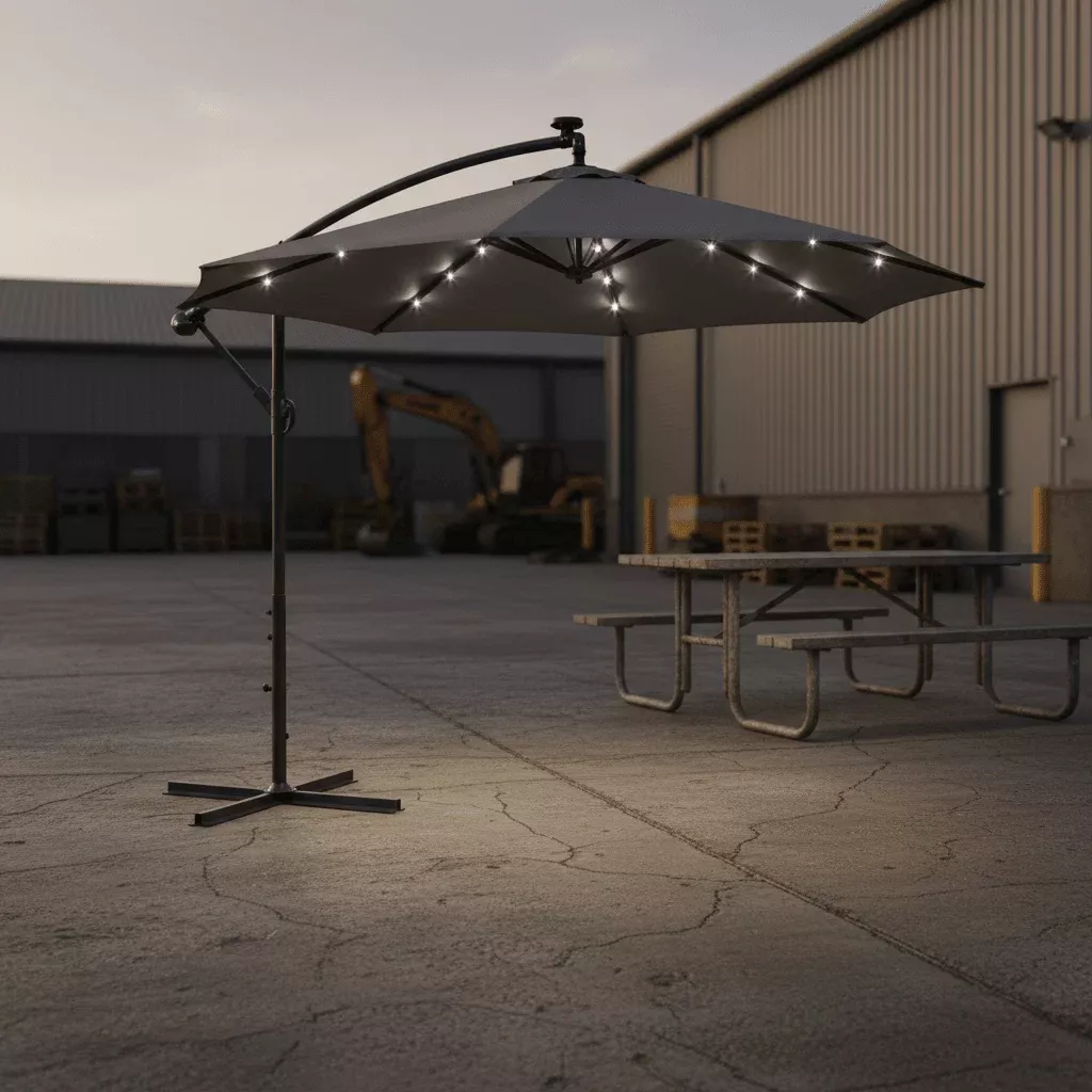 10 ft Offset Hanging Patio Umbrella with LED Lights – Gray Cantilever Outdoor Umbrella OU1083GL
