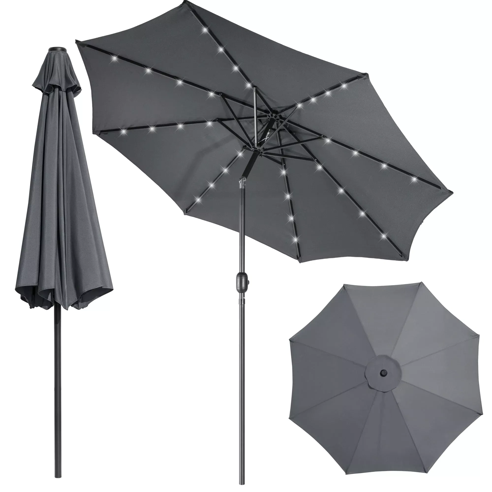 10′ Solar LED Market Patio Umbrella with Tilt & Crank 24 LED Lights
