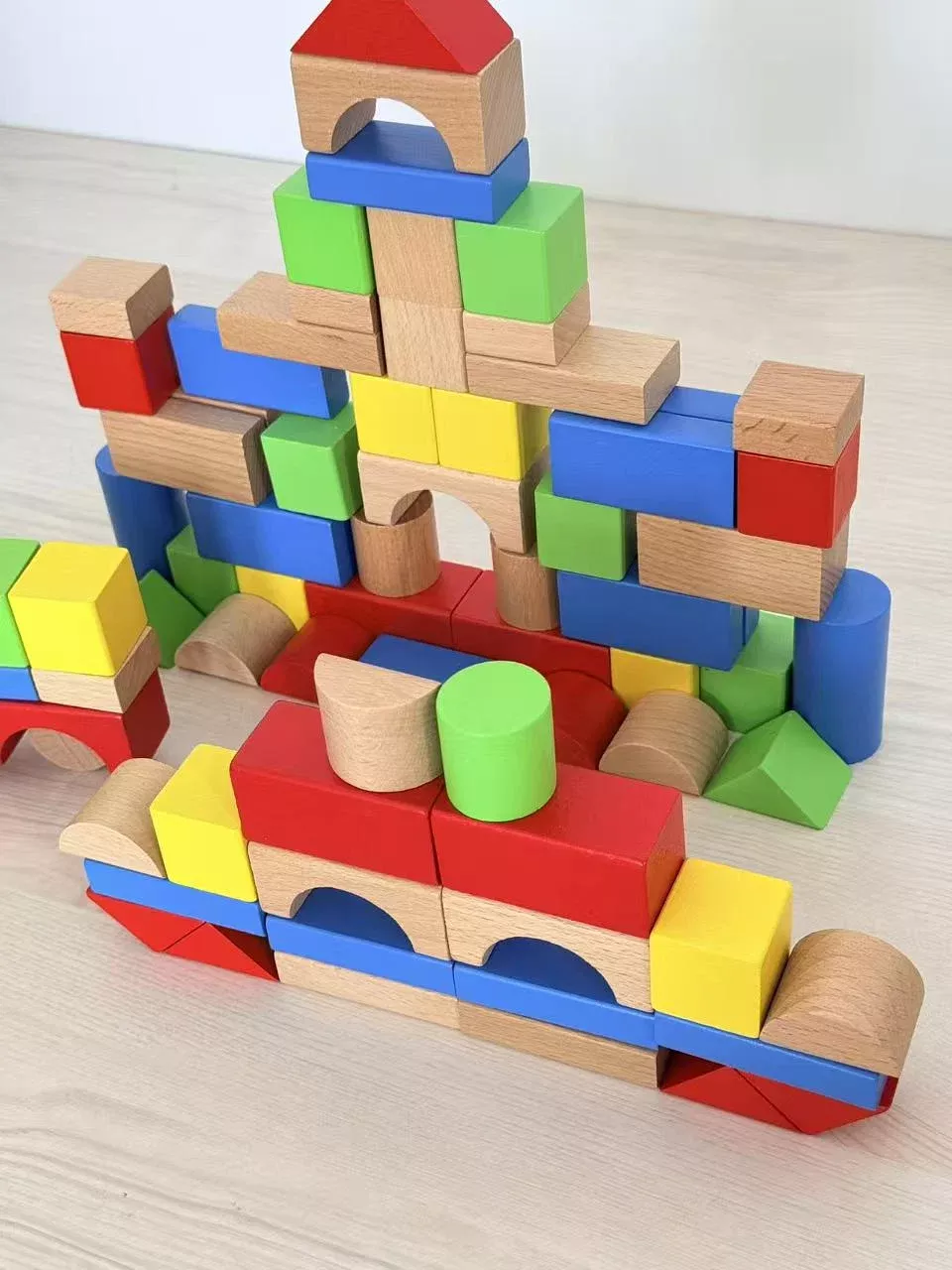 100-Piece Wooden Educational Building Blocks Set Kids Learning Toy Storage Bucket BLOCKS