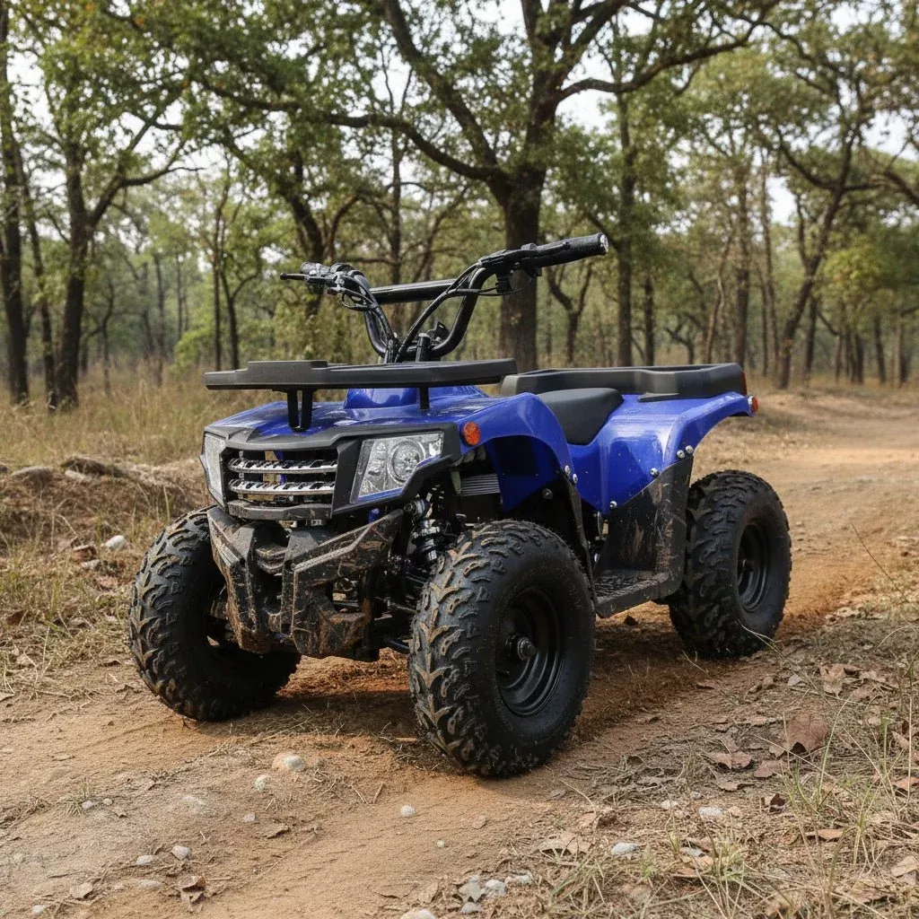1000W Kids Electric ATV – 36V Battery, Disc Brakes, Forward/Reverse Gear, Big Tires – Blue & Black
