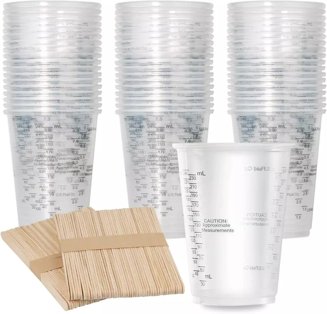 100PCS 8oz Measuring Cups with Stir Sticks Epoxy Paint Mixing Kit S1354