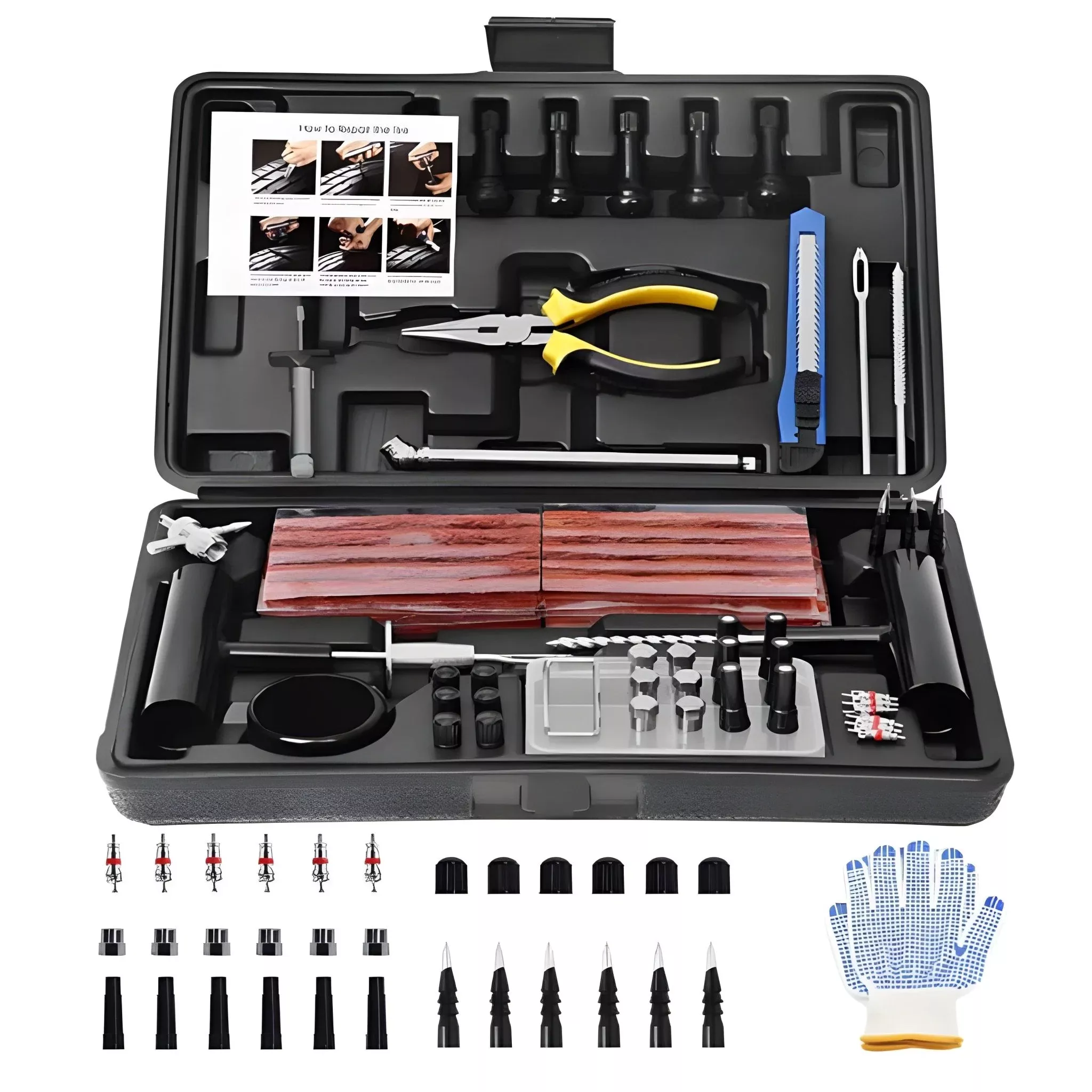 102 Piece Tire Plug Repair Tool Kit Heavy Duty Tubeless Tire Puncture Fix Set TPK0102