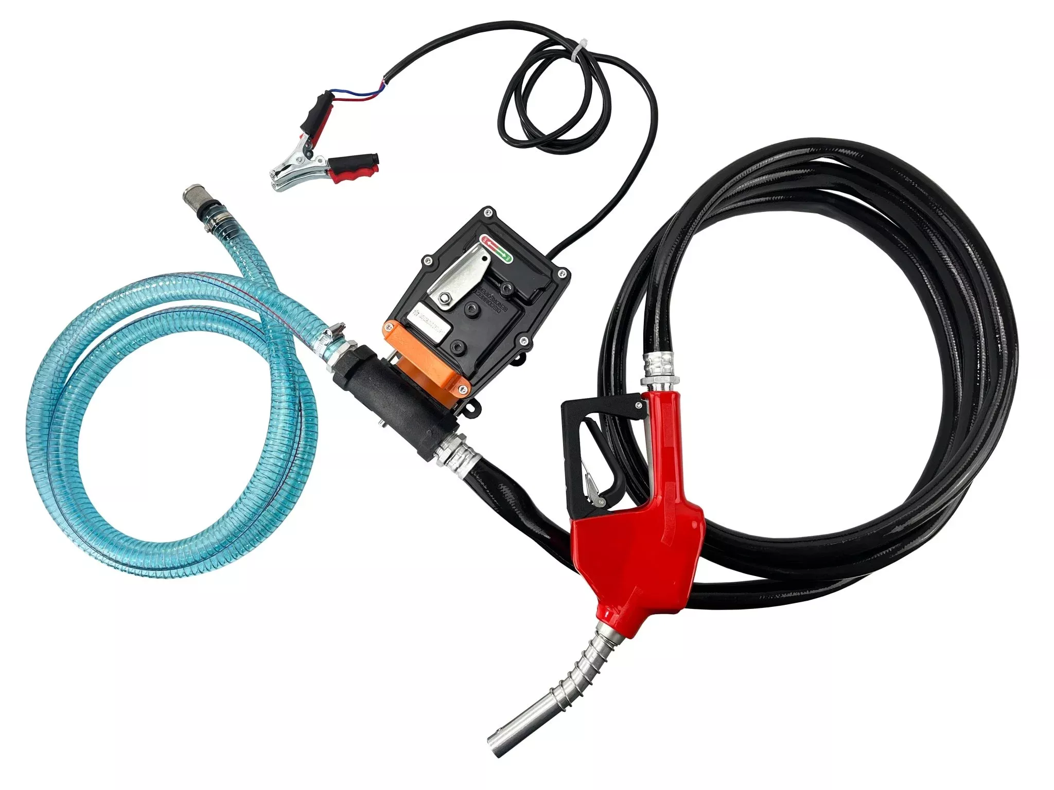 12V 15 GPM Fuel Transfer Pump with Auto Nozzle, Hoses & 1" NPT Fittings for Diesel, Gasoline & Kerosene DCEX60A