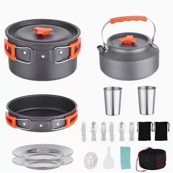 17PCS Camping Cookware Set Outdoor Cooking Kit Portable Pot Pan Stove Set AZ016