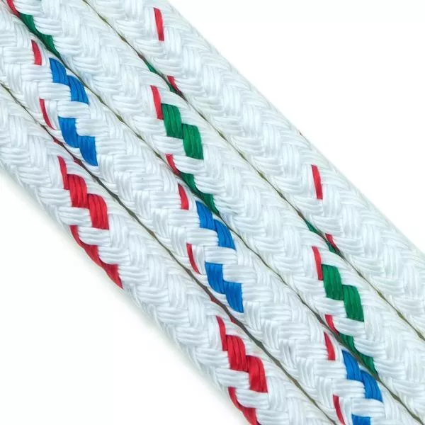 18' of 3/8" New England Ropes Sta-Set Double Braid Polyester Rope with Whipping/Whipping - White with Blue Fleck