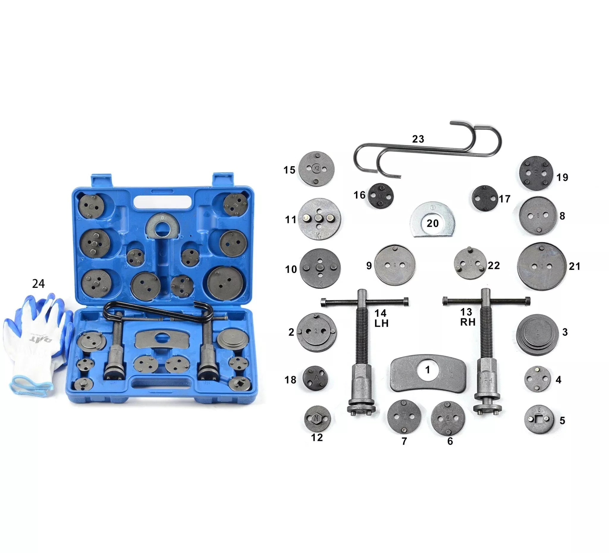 24PC Brake Caliper Compression Tool Kit Piston Reset Set with Case BC2418