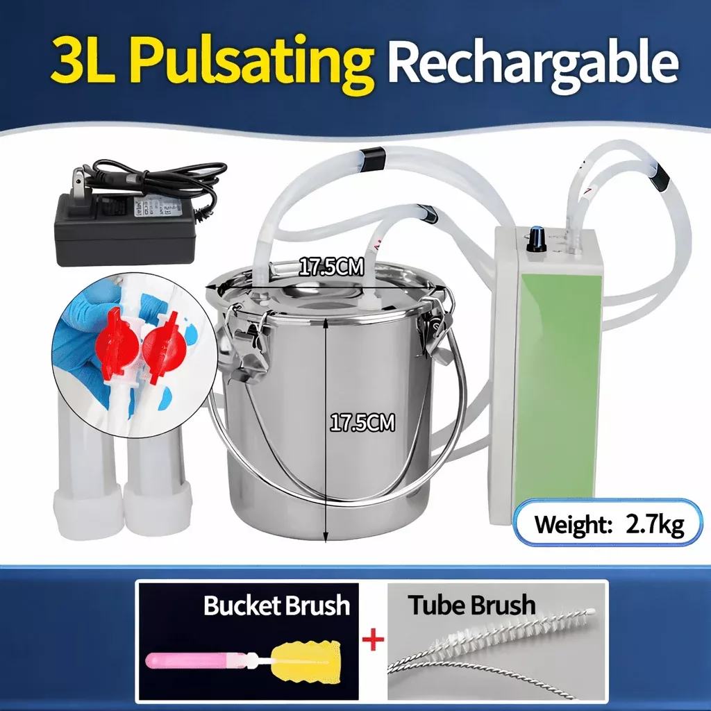 3L Goat Milking Machine Rechargeable Stainless Steel Bucket GM003