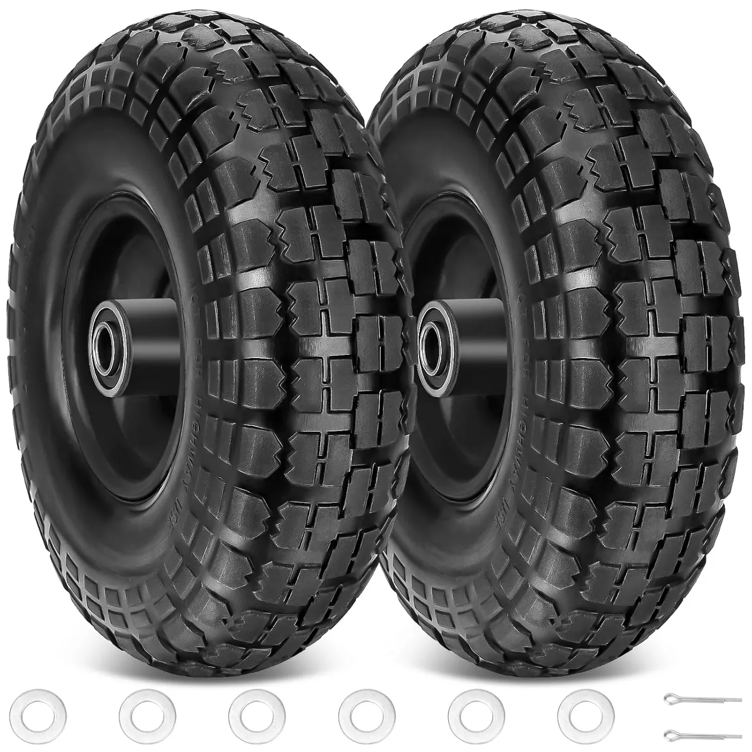 4.10/3.50-4 Solid Tire & Wheel Assembly 2-Pack – Flat-Free Replacement Wheels for Lawn & Utility Carts TS41004