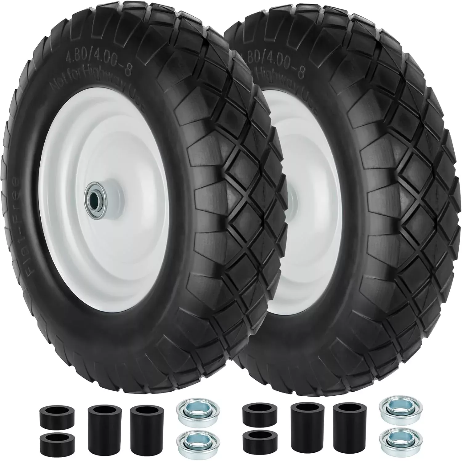 4.80/4.00-8 Solid Tire & Wheel Assembly, Flat-Free Utility & Lawn Cart Wheels, 2 Pack – TW4804008S2