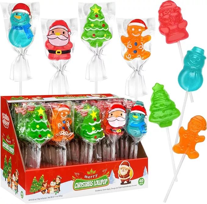 40 Pack Christmas Lollipops Individually Wrapped Holiday Candy Variety Pack