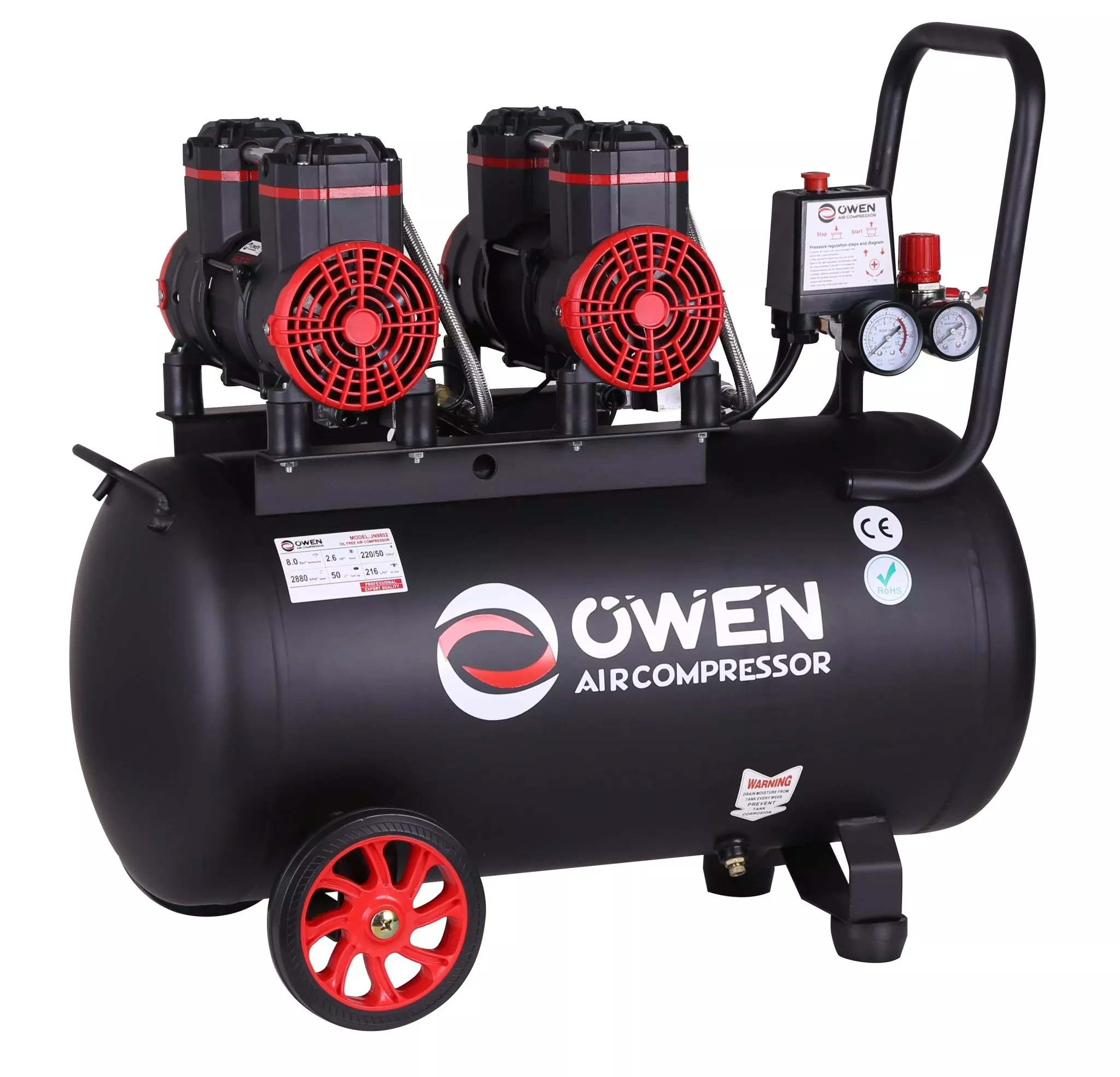 50L Air Compressor – 2HP Silent Oil-Free Motor, Heavy-Duty 50L Tank for Shop & Industrial JN980250L