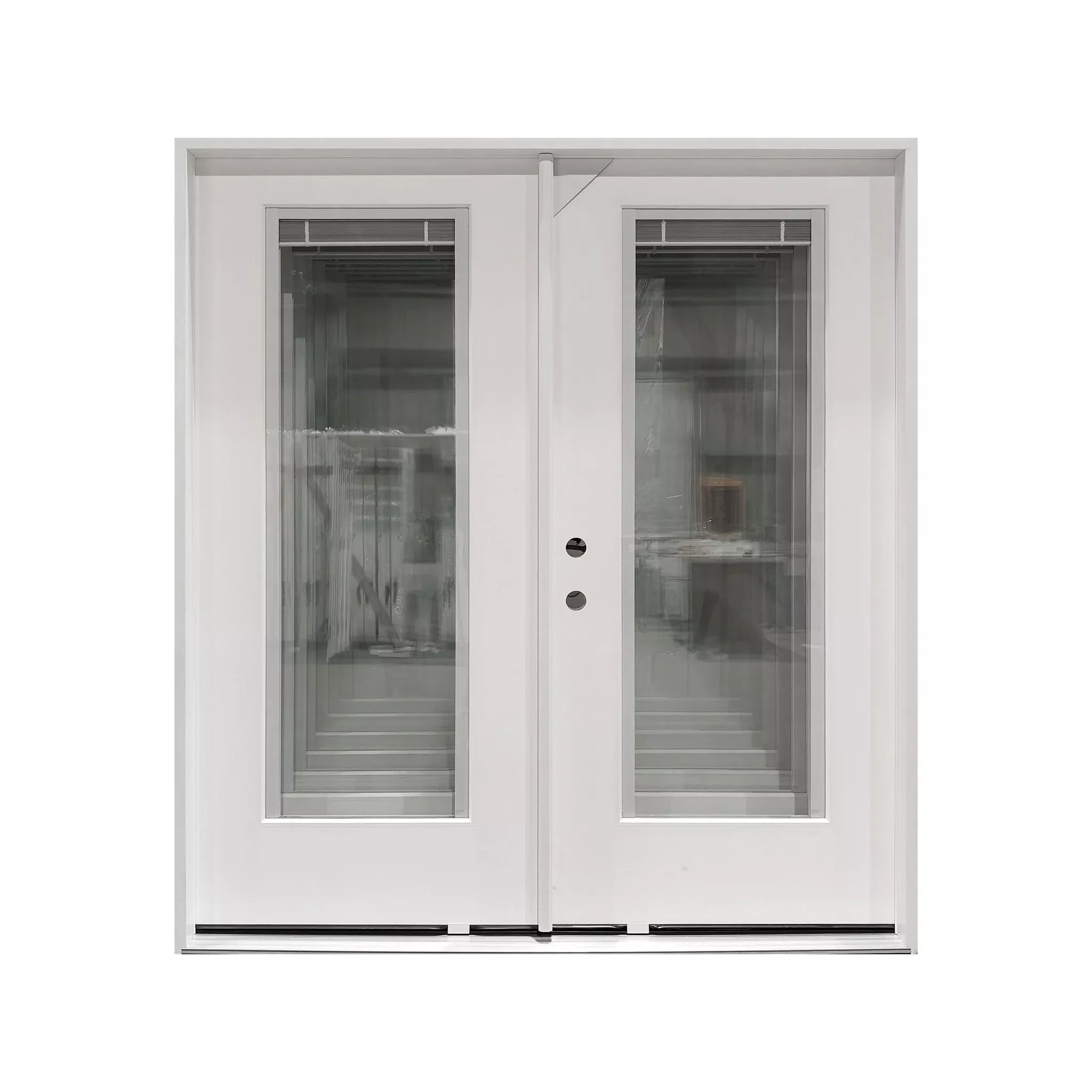 72x80 Double Fiberglass Door with Built-In Blinds Clear Glass Prehung Smooth White Finish Left or Right Active FG00DDLH FG00DDRH