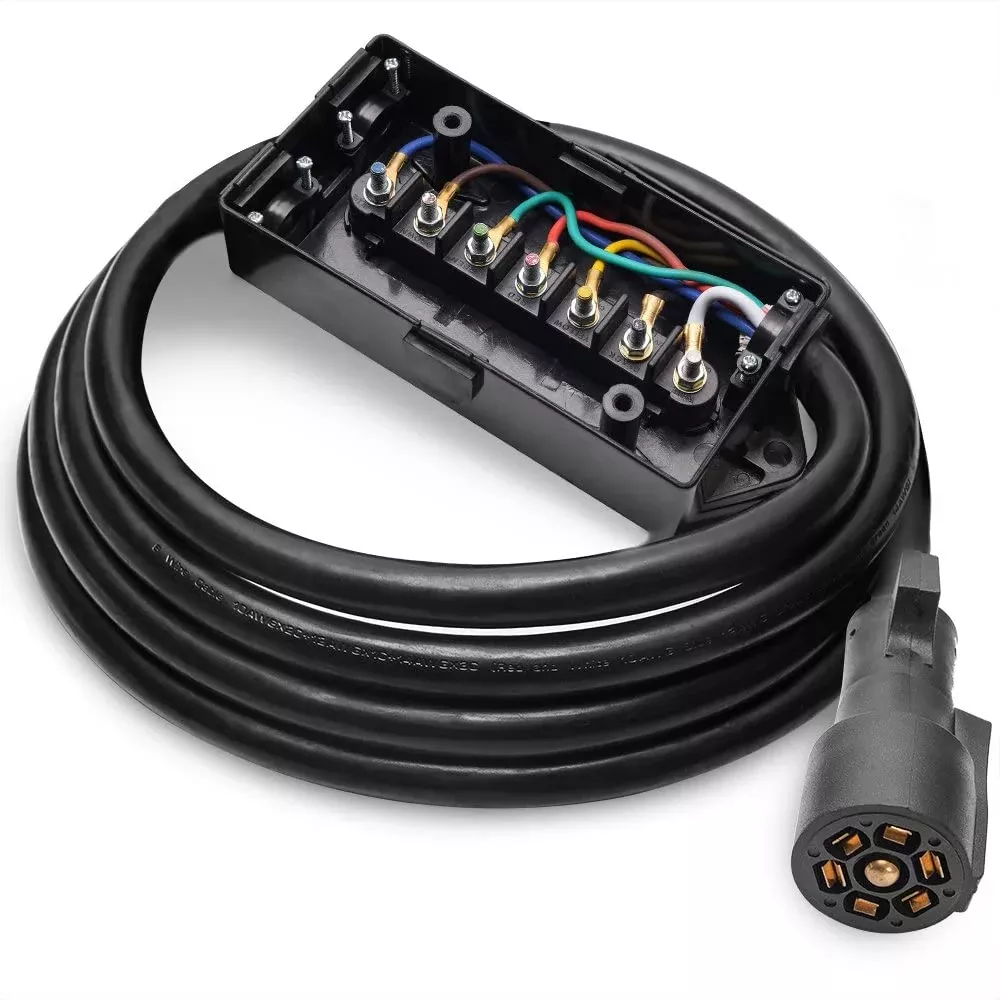 8FT Heavy-Duty 7-Way Trailer Plug & Junction Box – Inline Wiring Harness | 0090038