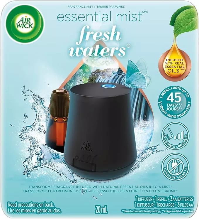 Air Wick Essential Mist Diffuser Kit – Fresh Water Breeze Air Freshener with Essential Oils
