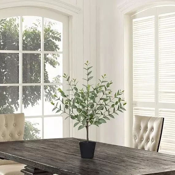 Arborus 22-Inch Artificial Eucalyptus Plant – Realistic Faux Greenery in Black Pot for Home Office Décor