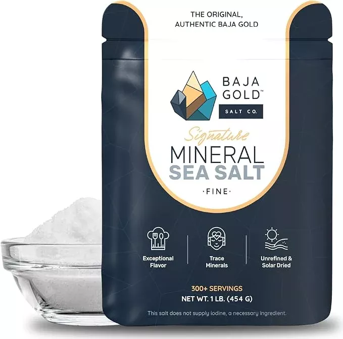 Baja Gold Mineral Sea Salt Fine Grind – Unrefined Additive-Free Cooking Salt, 1 lb Resealable Bag