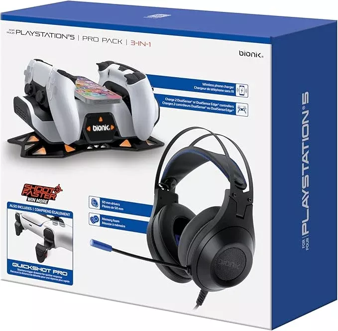Bionik Power Stand 3-in-1 Bundle for PlayStation 5 with Dual Controller Charger and Gaming Headset