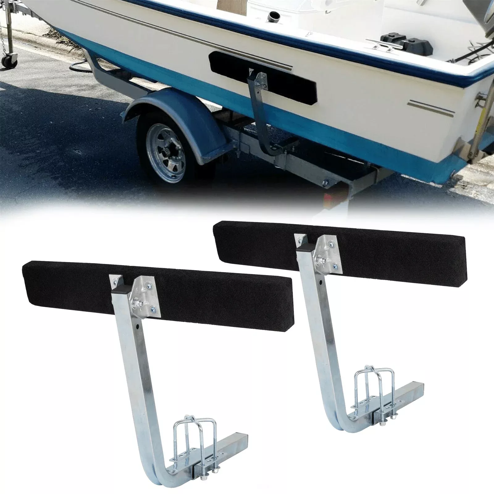 Boat Trailer Guide 2 Foot Bunk Board Guide-On Rails with Marine Grade Carpet Adjustable Galvanized Steel LYOM054