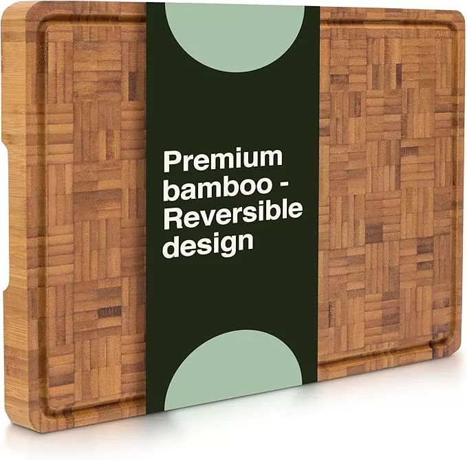 Cactus & Cubby Premium Bamboo Cutting Board 16.5 x 11.8 Inch Carbonised End Grain Butcher Block