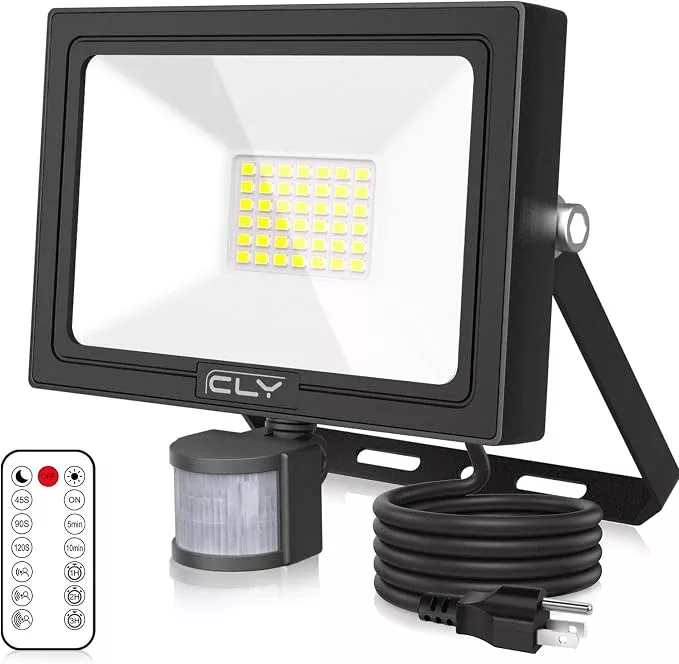 CLY 35W LED Motion Sensor Outdoor Flood Light – 3000 Lumens Waterproof Security Light with Remote Control, 5000K Daylight White