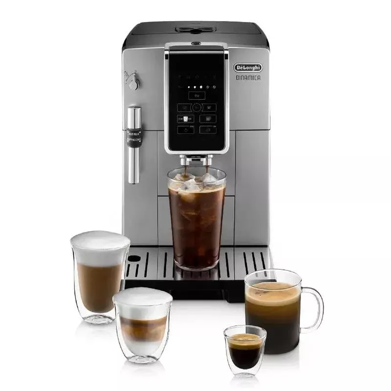 De'Longhi Dinamica Fully Automatic Coffee & Espresso Machine, Iced-Coffee, Premium Adjustable Frother, Burr Grinder + Descaling Solution, Cleaning Brush & Ice Cube Tray, Stainless Steel, ECAM35025SB - OPEN BOX