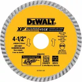 Dewalt DW4701 Continuous Rim Diamond Blades, 4 1/2 in