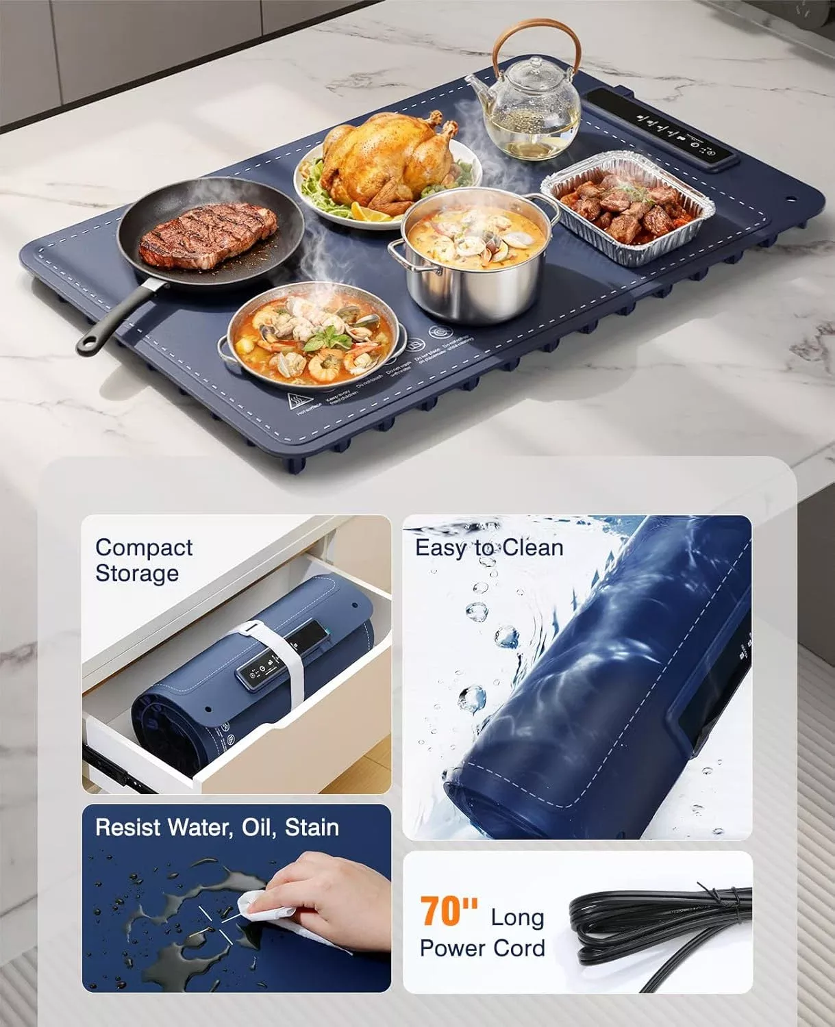 Electric Food Warming Mat – Foldable Heated Warming Tray with Adjustable Temperature & Fast Heating