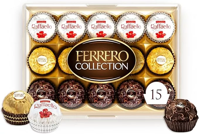 Ferrero Collection Assorted Chocolates Gift Box – Rocher, Raffaello & Rondnoir, 15 Count, 172 g