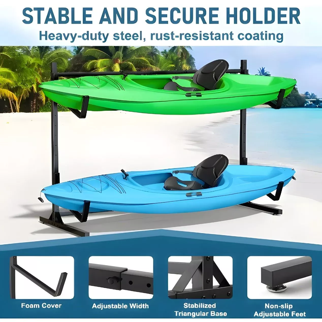 Freestanding 2-Kayak & Canoe Storage Stand with Paddle Board Rack – 180 LBS Capacity LDKS2X180