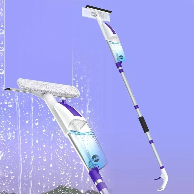 Hisucbetter 3-in-1 Window Squeegee Cleaning Kit – 60" Extension Pole, Spray Bottle and Microfiber Pads