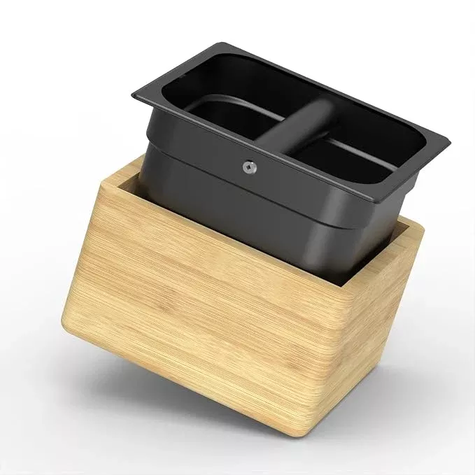 KYONANO Bamboo Espresso Knock Box – Coffee Grounds Bin with Knock Bar and Non-Slip Base
