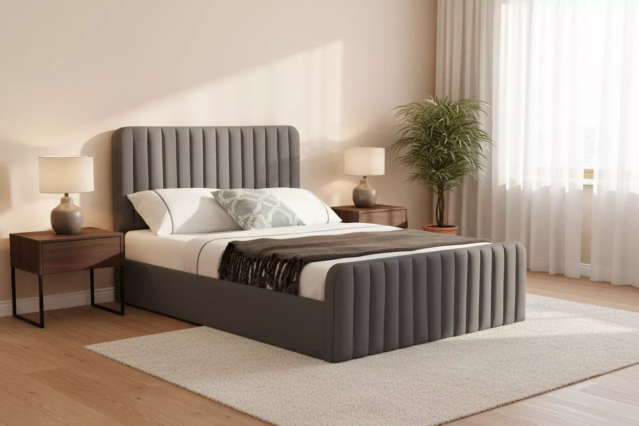 LED Gas Lift Storage Bed with Upholstered Frame & LED Headboard – Queen, Full & King