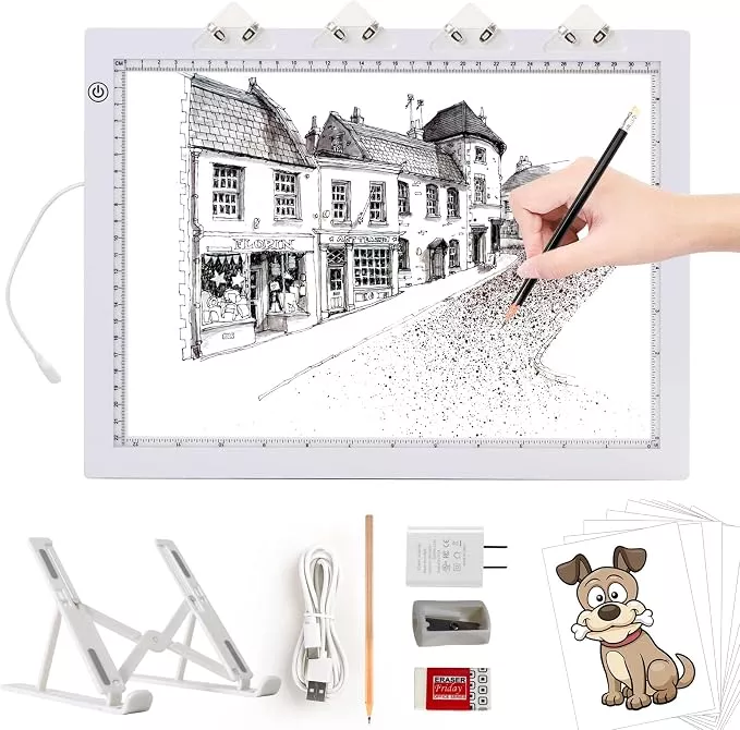 LED Light Pad for Tracing & Drawing with Foldable Stand – 8000 Lux Ultra-Thin Light Box Kit