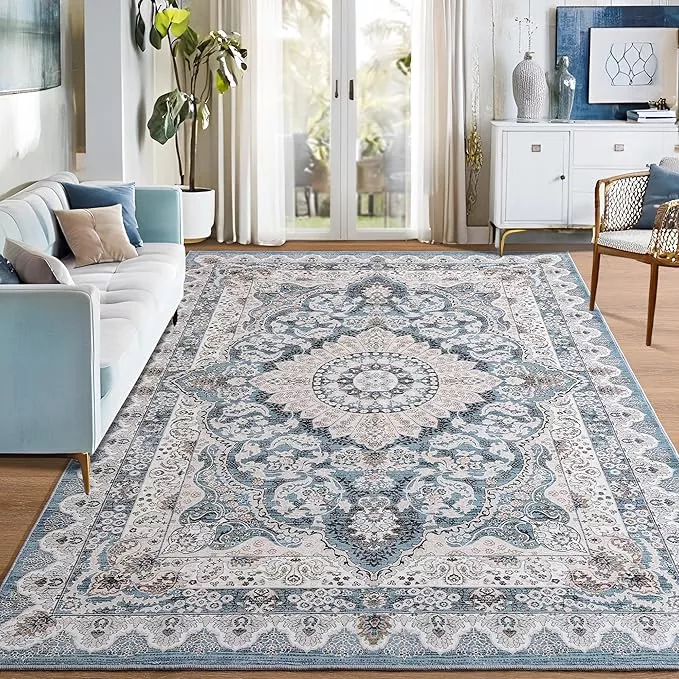 Machine Washable Low-Profile Area Rug with Non-Slip Backing – 6×9 & 8×10