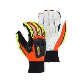 Majestic 21262HO HiVis Orange X10 Knucklehead Cotton Driller Impact Gloves