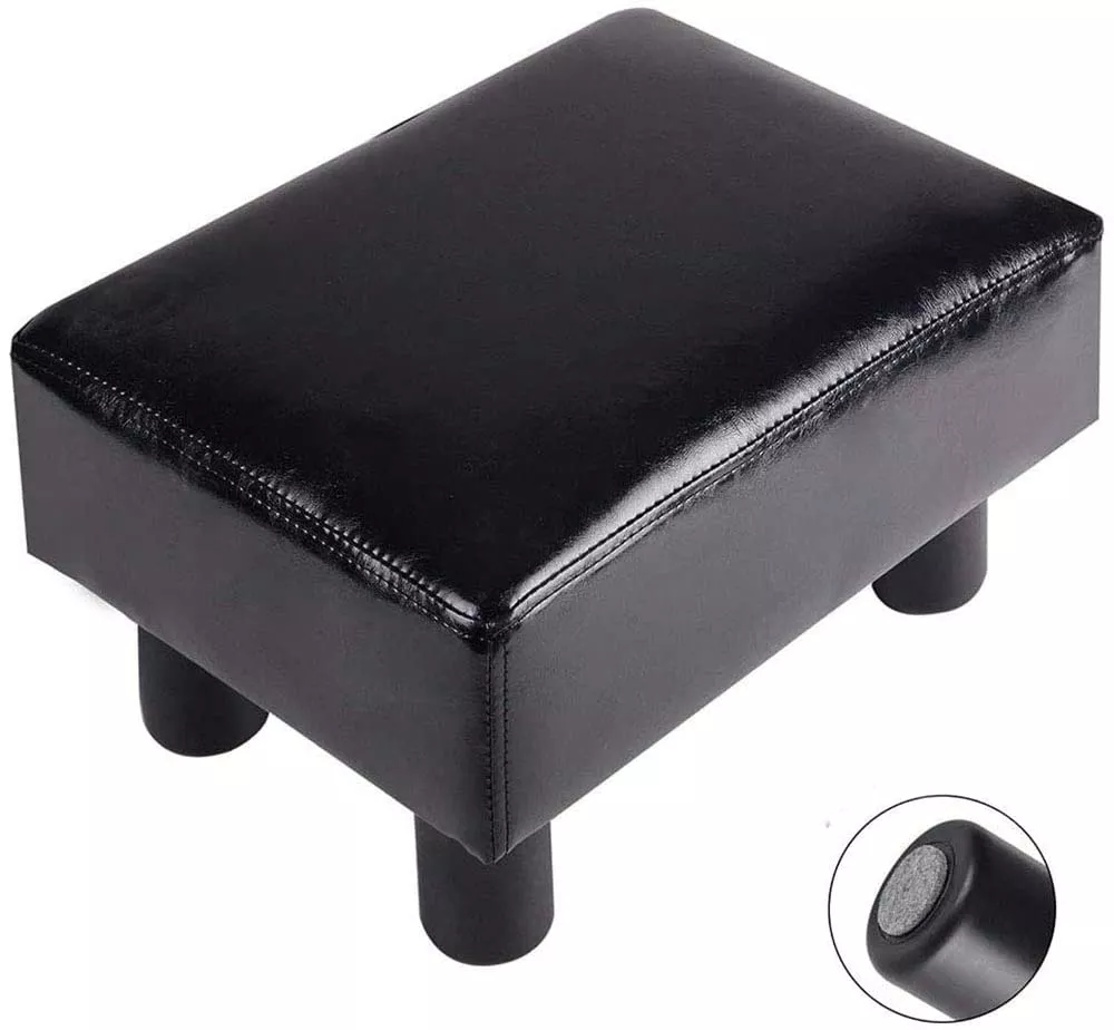 Modern PU Leather Ottoman Stool Footrest – Black Compact Home Seating 112452