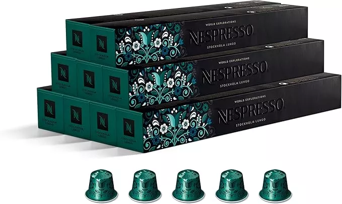 Nespresso Original Stockholm Lungo Coffee Capsules – Recyclable Espresso Pods, 90 Count
