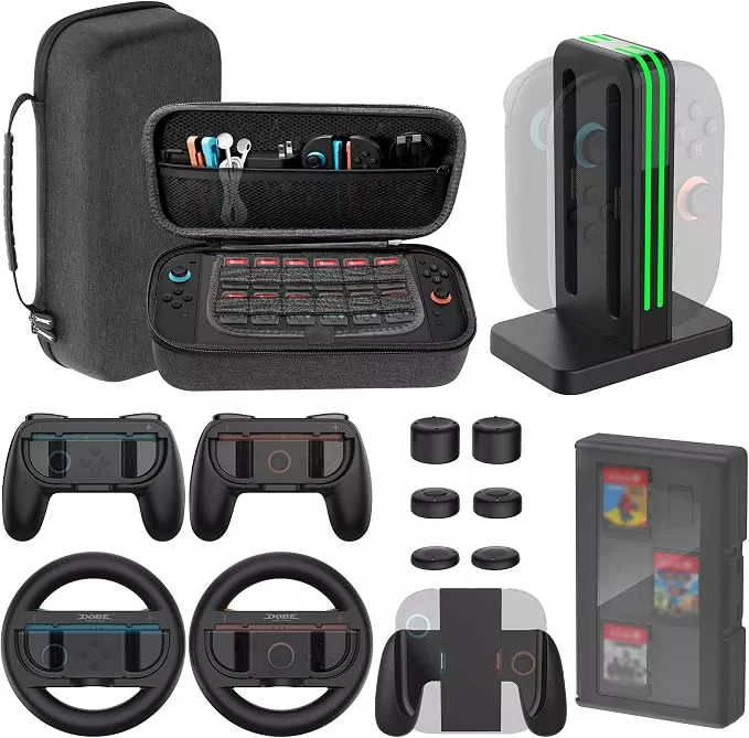 Orzero 14-in-1 Accessories Bundle for Nintendo Switch 2 – Carrying Case, Joy-Con Charging Dock, Game Card Case and Grip Kit