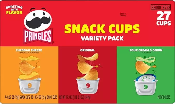 Pringles Snack Stacks Potato Crisps Variety Pack 27 Cups Original Cheddar Cheese Sour Cream and Onion
