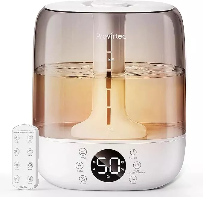 Provirtec MistGrove HC-02 6L Ultrasonic Humidifier – Warm & Cool Mist Top-Fill Humidifier with Remote Control