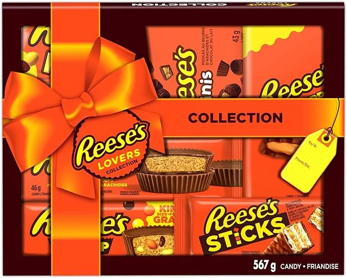 REESE’S Lovers Gift Box – Assorted Chocolate Peanut Butter Bars & Candy, 8 Count, 535 g