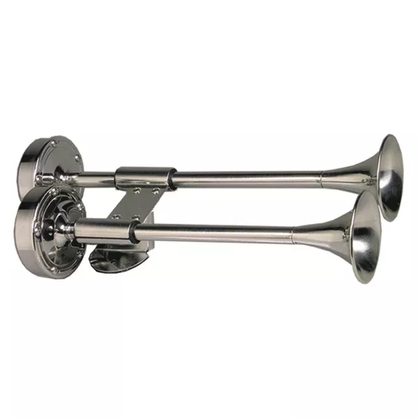 Schmitt Marine Deluxe All-Stainless Shorty Dual Trumpet Horn - 12V [10012]