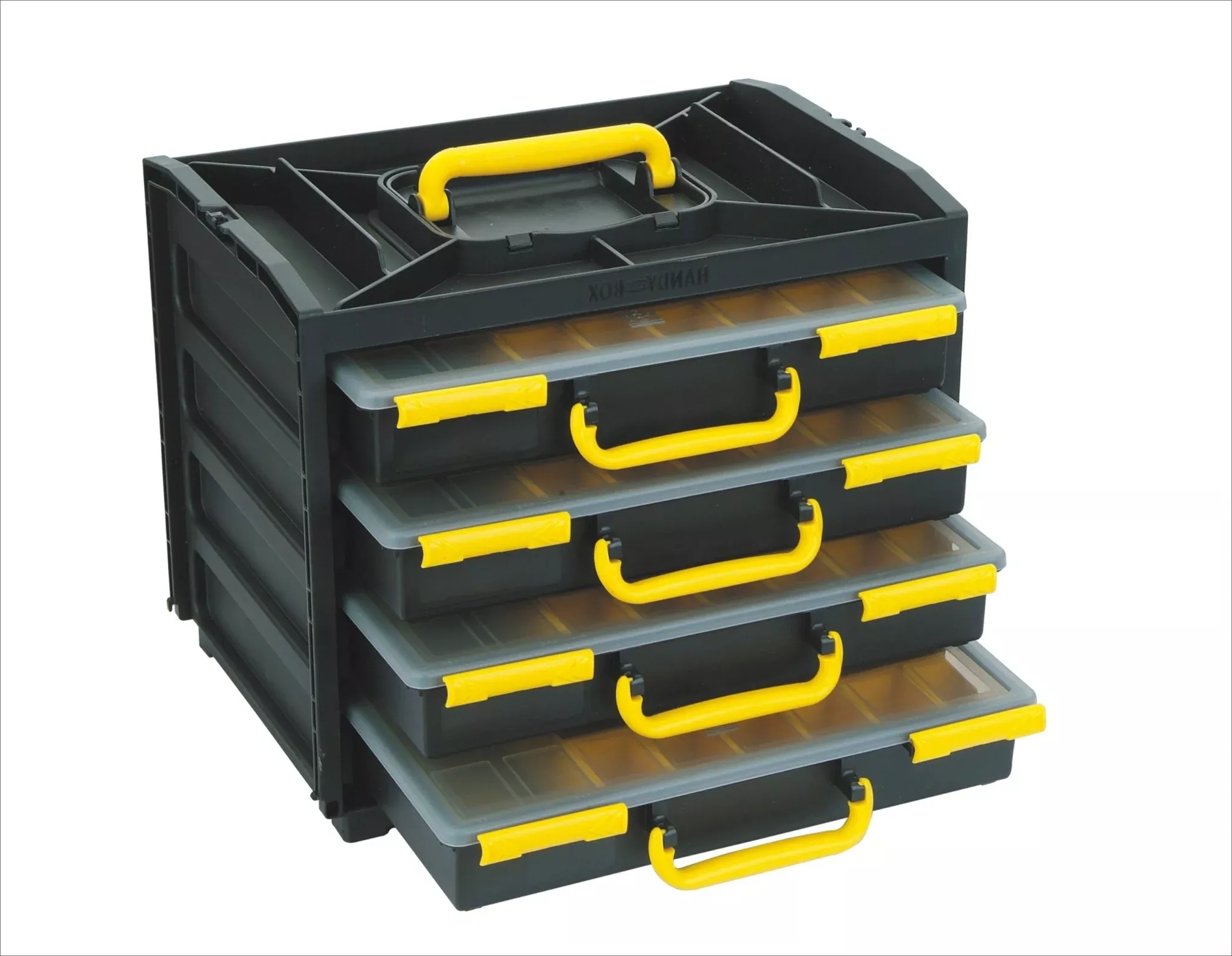 Tool Drawer Storage Cabinet with 4 Clear Plastic Parts Boxes – Durable Metal Frame Organizer MJ3133