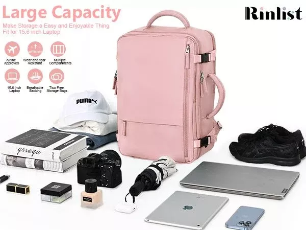 Travel Backpack for Men & Women – Pink (TSA Friendly, Expandable, Carry-On)