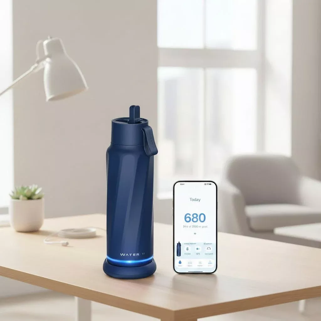 WATERH Vita Smart Water Bottle – Insulated Stainless Steel Hydration Tracker with Drink Reminder, 18 oz