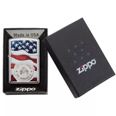 Zippo American Stamp on Flag High Polish Chrome Lighter