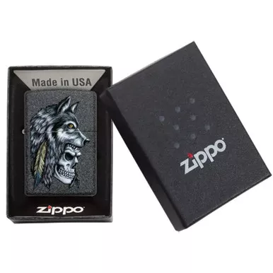 Zippo Wolf Skull Feather Design Black Lighter